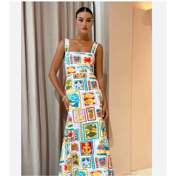 Commense Dresses & Skirts - Commense Dress Womens Large Multicolor Nautical Tropical Print Maxi Sundress